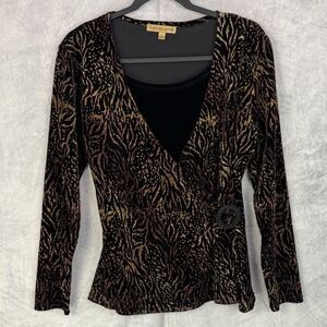 Vtg y2k Black Velvet glitter surplice Top Plus Size L Whimsigoth Witchy Glam